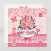 誕生フラワーアンドジェムジュンティーカップカード 招待状 (正面/裏面)