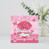 誕生フラワーアンドジェムジュンティーカップカード 招待状 (スタンド正面)