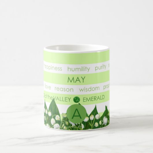 誕生フラワーアンドジェムストライプムグメイ コーヒーマグカップ (中央)