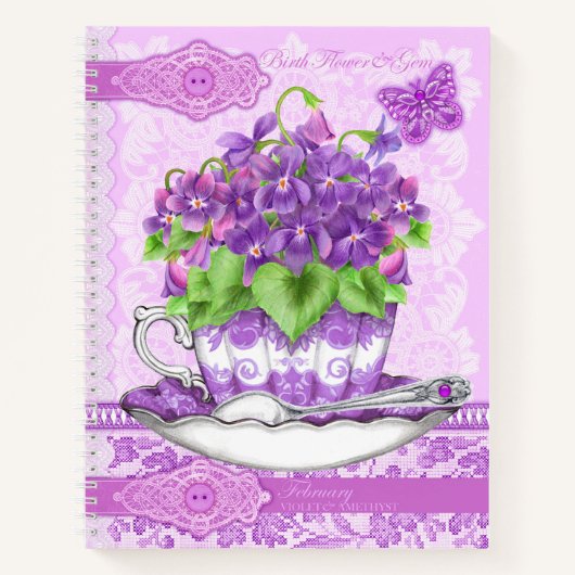 誕生フラワーアンドジェム二月レースレージ ノートブック (正面)