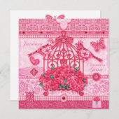 誕生フラワーアンドジェム1月バードケージカード 招待状 (正面/裏面)