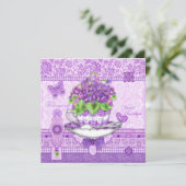 誕生フラワーアンドジェム2月ティーカップカード 招待状 (スタンド正面)