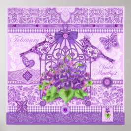 誕生フラワーアンドジェム2月バードケージポスター ポスター