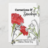 誕生フラワーカード、1月、カーネーション、降雪 シーズンカード (正面/裏面)