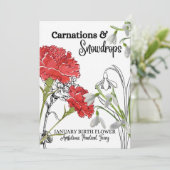 誕生フラワーカード、1月、カーネーション、降雪 シーズンカード (スタンド正面)