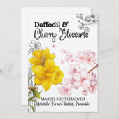 誕生フラワーカード、3月、水仙、さくらんぼ花 シーズンカード (正面/裏面)
