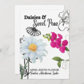 誕生フラワーカード、4月、デイジー、スイートピー シーズンカード (正面/裏面)
