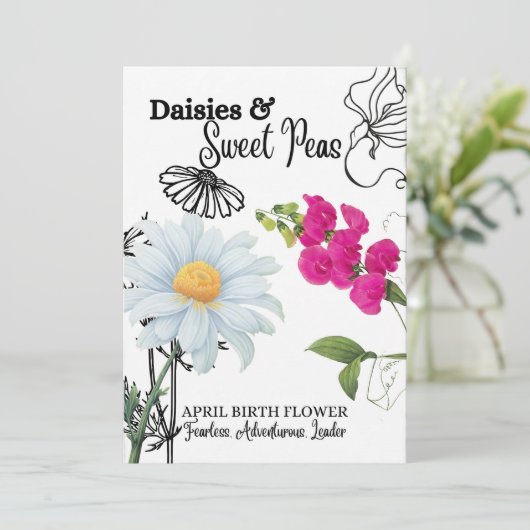 誕生フラワーカード、4月、デイジー、スイートピー シーズンカード (スタンド正面)