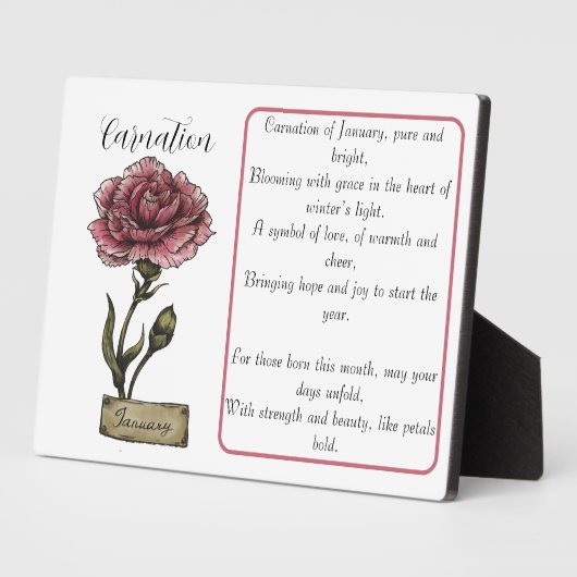誕生フラワー1月誕生日カーネーション フォトプラーク (側面)