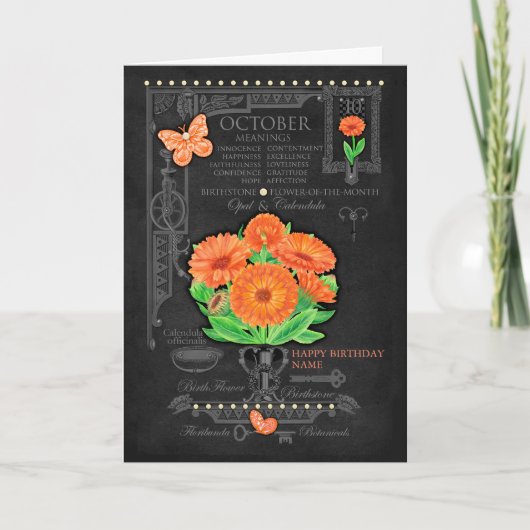 誕生フラワー10月チョークパーソナライズされたカード カード (正面)