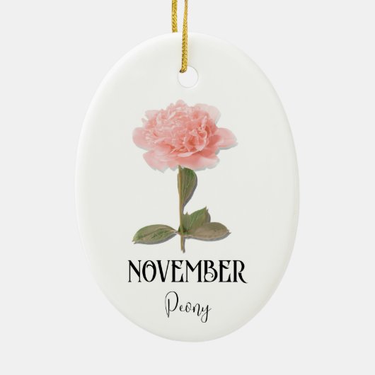 誕生フラワー11月誕生日牡丹ピンク セラミックオーナメント (裏面)