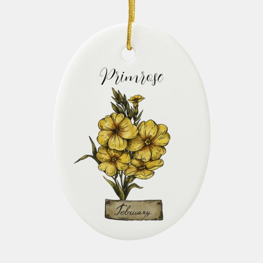 誕生フラワー2月誕生日プリムローズ セラミックオーナメント (正面)