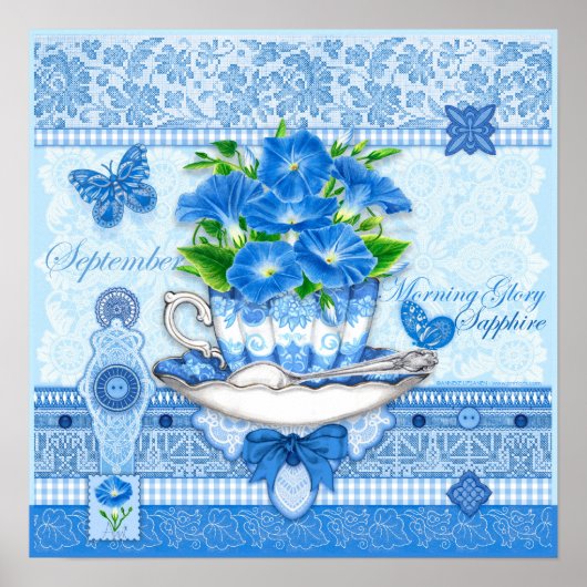 誕生フラワー&ジェムクー9月ティーカップポスター ポスター (正面)