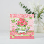 誕生フラワー&ジェム威厳があるティーカップカード 招待状 (スタンド正面)