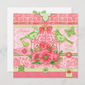 誕生フラワー&ジェム威厳があるバードケージカード 招待状 (正面/裏面)