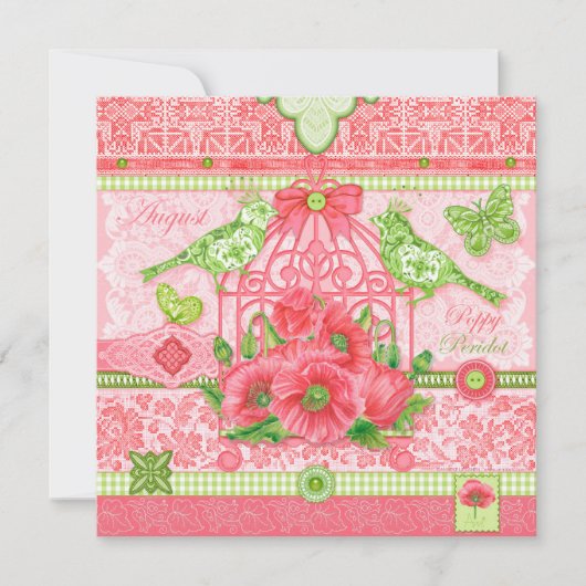 誕生フラワー&ジェム威厳があるバードケージカード 招待状 (正面)