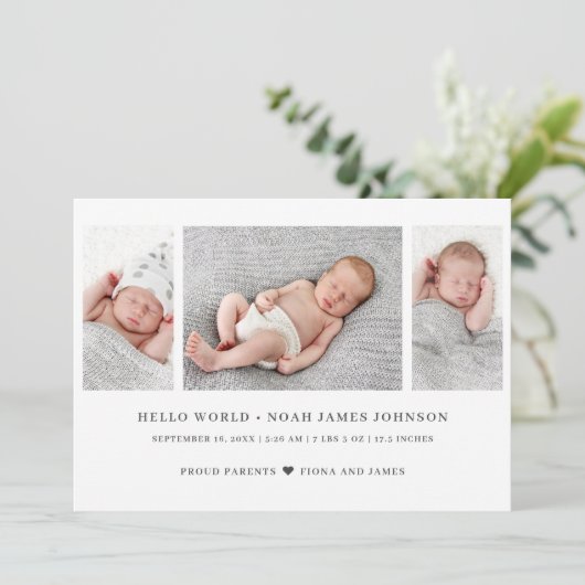 誕生モダン発表3枚フォトコラージカード (スタンド正面)