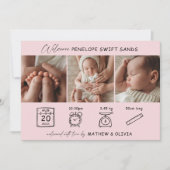 誕生モダン発表3枚フォトコラージカード 招待状 (正面)