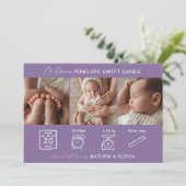 誕生モダン発表3枚フォトコラージカード 招待状 (スタンド正面)