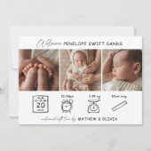 誕生モダン発表3枚フォトコラージカード 招待状 (正面)