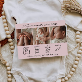 誕生モダン発表3枚フォトコラージカード 招待状