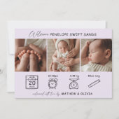 誕生モダン発表3枚フォトコラージカード 招待状 (正面)