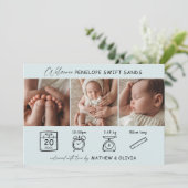 誕生モダン発表3枚フォトコラージカード 招待状 (スタンド正面)