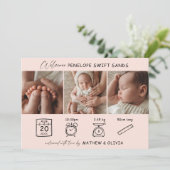 誕生モダン発表3枚フォトコラージカード 招待状 (スタンド正面)