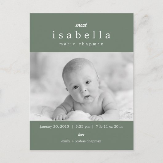 誕生モダン発表 案内ポストカード (正面)