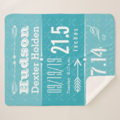 誕生レコード男の赤ちゃん誕生統計ティール(緑がかった色)青 シェルパブランケット (正面(横))