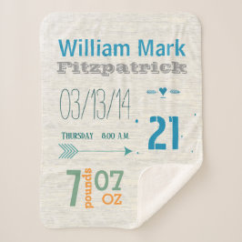 誕生レコード男の赤ちゃん誕生統計ブルーグリーンコーラル シェルパブランケット