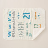 誕生レコード男の赤ちゃん誕生統計ブルーグリーンコーラル シェルパブランケット (正面(横))