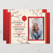 誕生中国の日パーティーのレストランが写真を撮遠くにる 招待状 (正面/裏面)