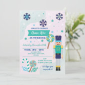 誕生会のくるみ割りのおもちゃのクリスマスの青のミント 招待状 (スタンド正面)