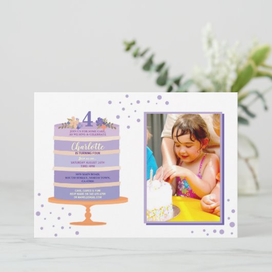 誕生会のケーキの写真の招待年齢第4第5 6 招待状 (スタンド正面)