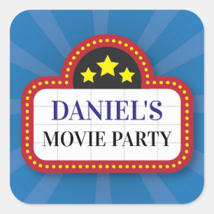 誕生会のステッカーの映画フィルムのチケット夜 スクエアシール