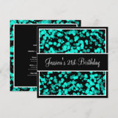 誕生会のティール（緑がかった色）は黒及び白泡立ちます 招待状 (正面/裏面)