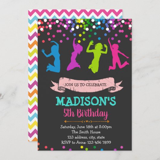 誕生会のテーマの招待を跳んで下さい 招待状 (正面/裏面)