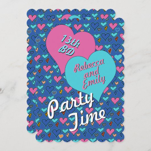 誕生会のハートの10代のな双生児のカスタムの招待状 招待状 (正面/裏面)