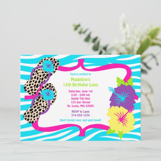誕生会のルアウ（ハワイ式宴会）の招待状 招待状 (スタンド正面)