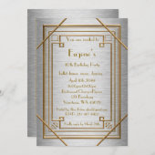 誕生会の人、金ゴールドのGatsbyのスタイル、銀 招待状 (正面/裏面)