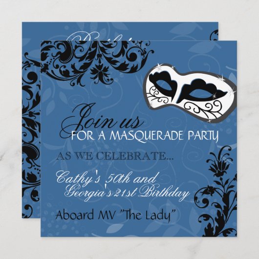 誕生会の仮面舞踏会の招待状 招待状 (正面/裏面)