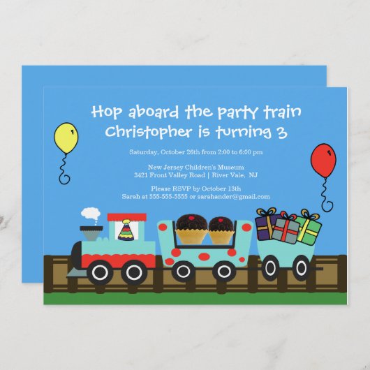 誕生会の列車の誕生日の招待状 招待状 (正面/裏面)