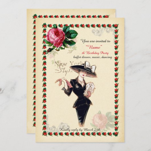 誕生会の女性年齢、Gatsbyのアールデコ 招待状 (正面/裏面)