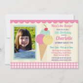 誕生会の招待のアイスクリームの写真のピンクパーラー 招待状 (正面)