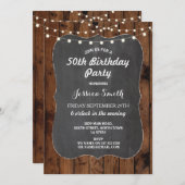 誕生会の素朴なライト木製のチョークの招待 招待状 (正面/裏面)