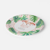 誕生会の装飾の葉のピンクのフラミンゴの水彩画 ペーパープレート (アングル)