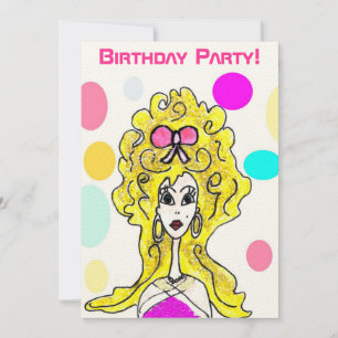 誕生会のCartoon Invitation大きい毛の女性 招待状
