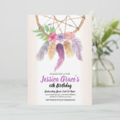誕生会のDreamcatcherの紫色の花の招待 招待状 (スタンド正面)