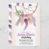 誕生会のDreamcatcherの紫色の花の招待 招待状 (正面/裏面)